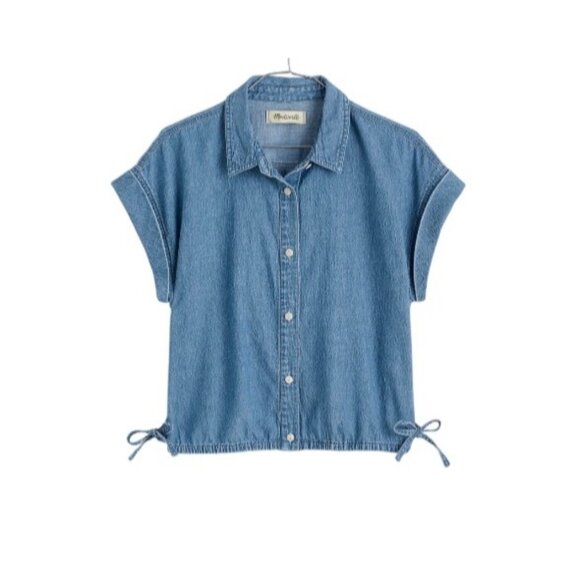 Madewell Womens Denim Side Tie Botton Up Shirt in Aurea Wash Size L - Picture 4 of 9